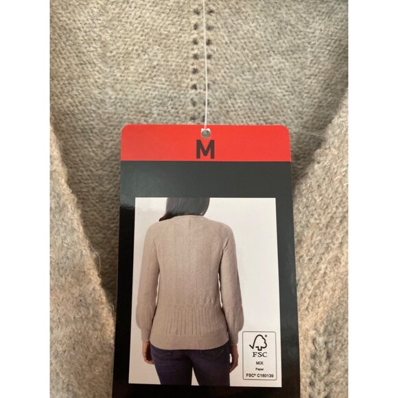 Briggs Beige Button-Up Cardigan Sweater M Women Soft Ribbed Fabric Brown Buttons - Picture 4 of 11